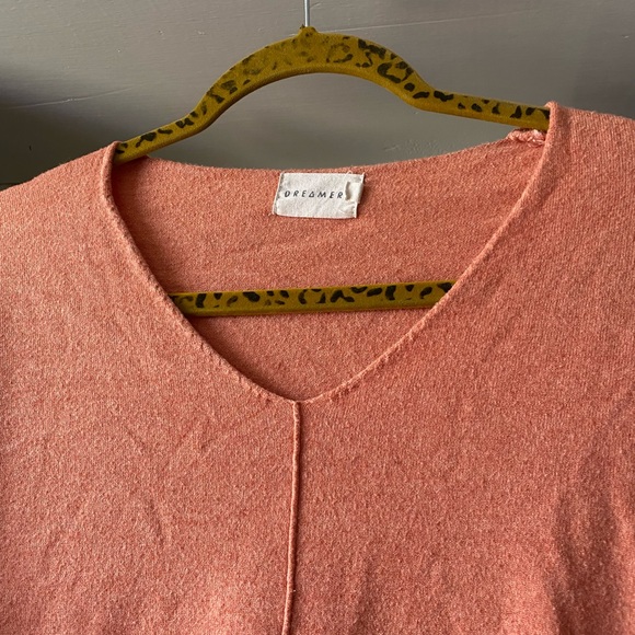 Dreamers | Orange Slouchy High Low Ribbed Detail V-neck Sweater - Picture 8 of 12